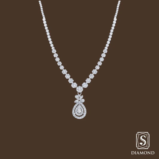 The Diamond Fever Diamond Necklaces |สร้อยคอเจ้าสาว สร้อยคอเพชรแท้  รุ่นเพชรประกบไล่ไซร์ ห้อยจีหยดน้ำ