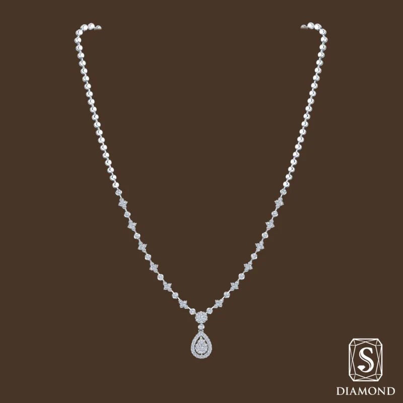 The Eternal Blossom Diamond Necklaces | สร้อยคอเจ้าสาว สร้อยคอเพชรแท้  ทรงคอวี ห้อยจี้เพชรหยดน้ำ