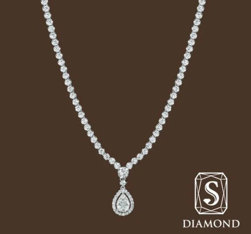 Diamond necklace with a pendant on a brown background