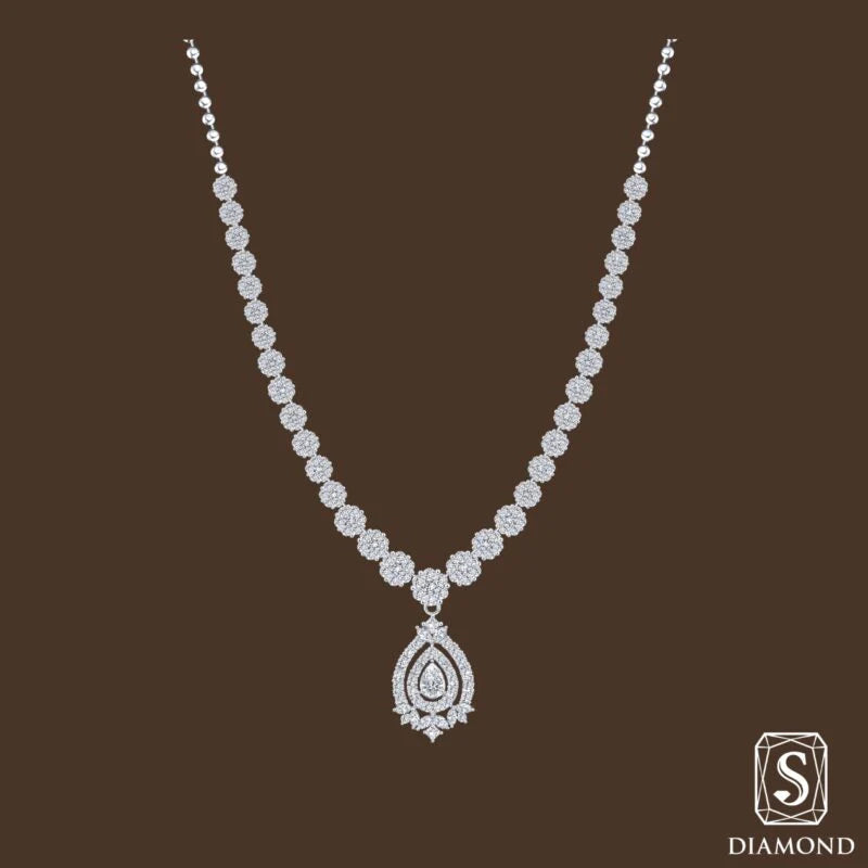 The Royal Cascade Diamond Necklaces | สร้อยคอเจ้าสาว สร้อยคอเพชรแท้  รุ่นเพชรประกบ ห้อยจี้เพชรหยดน้ำ 2 ชั้น