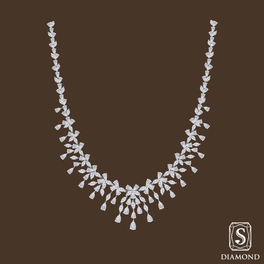 The Majestic Lily-Blossom Diamond Necklace | สร้อยคอเจ้าสาว สร้อยคอเพชรแท้  GIA ดีไซน์มิกซ์เชปลายดอกลิลลี่พรีเมียมเรียงไล่ไซส์