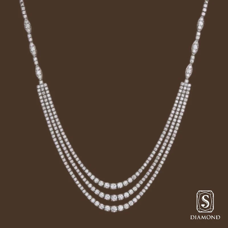 The Grand Trilogy Diamond Necklace |สร้อยคอเจ้าสาว สร้อยคอเพชรแท้  GIA ดีไซน์เพชรแถวซ้อน 3 ชั้นเรียงไล่ไซส์
