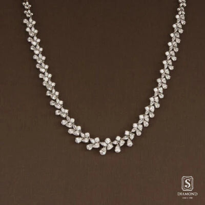 The Eternal Blossom Diamond Necklace |สร้อยคอเจ้าสาว สร้อยคอเพชรแท้ GIA ดีไซน์มิกซ์เชปดอกไม้ไล่ไซส์