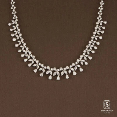 The Regal Radiance Diamond Necklace | สร้อยคอเจ้าสาว สร้อยคอเพชรแท้  GIA ดีไซน์มิกซ์เชปลายเดโคพู่ดิ่งห้อยจี้หยดน้ำ