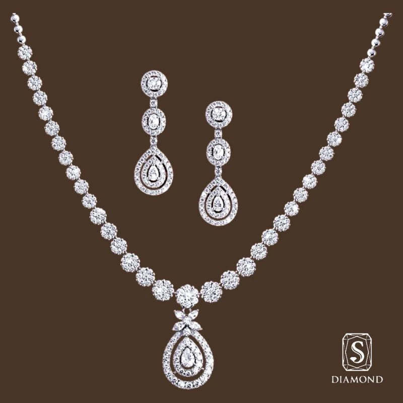 The Grand Prestige Bridal Set |เครื่องเพชรเจ้าสาว เครื่องประดับเพชรแท้ GIA ดีไซน์หรูห้อยจี้หยดน้ำล้อมเน้นเข้าสังคมแสดงถึงความสำเร็จ