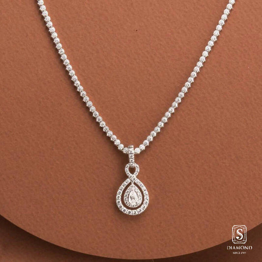 The Infinite V-Splendor Diamond Necklace | สร้อยคอเจ้าสาว สร้อยคอเพชรแท้ แถวเทนนิส GIA ดีไซน์ขั้วอินฟินิตี้ห้อยจี้หยดน้ำล้อม