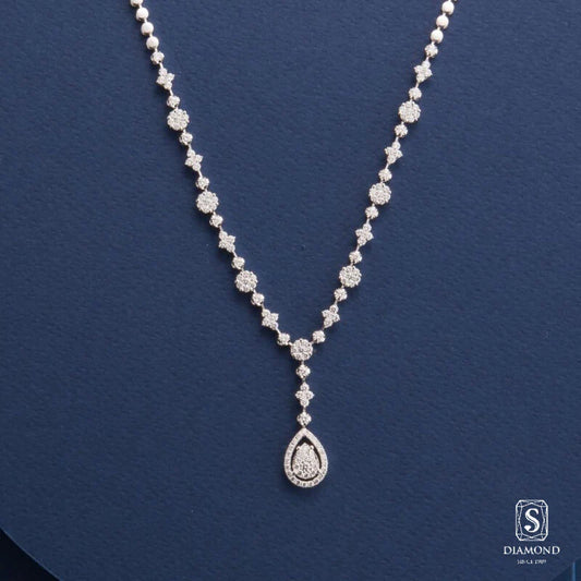 The Majestic Bloom-Drop Diamond Necklace | สร้อยคอเจ้าสาว สร้อยคอเพชรแท้ GIA ดีไซน์สายสลับพฤกษาพู่ดิ่งห้อยจี้หยดน้ำล้อม