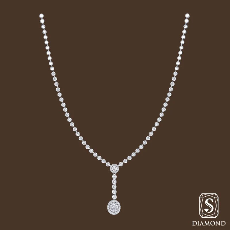 The Timeless Opulence Diamond Necklace | สร้อยคอเจ้าสาว สร้อยคอเพชรแท้ แถวเทนนิส GIA ดีไซน์พู่ดิ่งห้อยจี้ทรงไข่ล้อมพรีเมียม