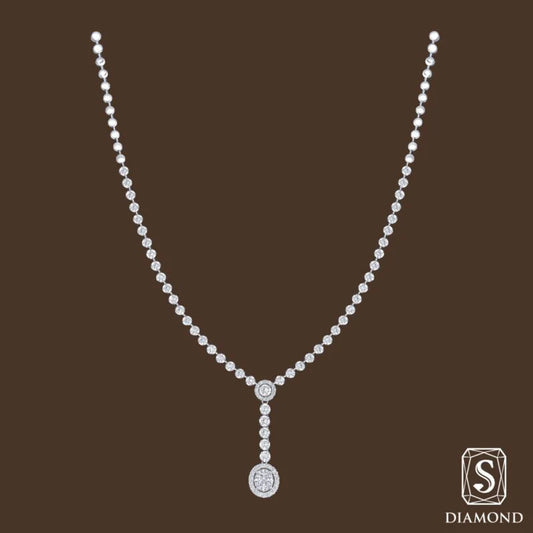 The Timeless Opulence Diamond Necklace | สร้อยคอเจ้าสาว สร้อยคอเพชรแท้ แถวเทนนิส GIA ดีไซน์พู่ดิ่งห้อยจี้ทรงไข่ล้อมพรีเมียม