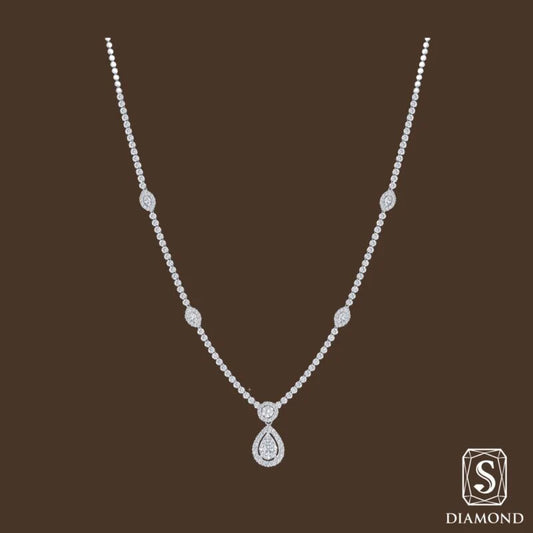 The Majestic Solitaire-Drop Diamond Necklace |สร้อยคอเจ้าสาว สร้อยคอเพชรแท้  GIA ดีไซน์สายเพชรสลับทรงมาคีส์ห้อยจี้หยดน้ำล้อม