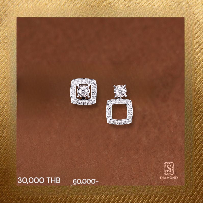 Earring Promotion 18 natural diamond earrings, ต่างหูเพชรแท้ S.Diamond Bangkok
