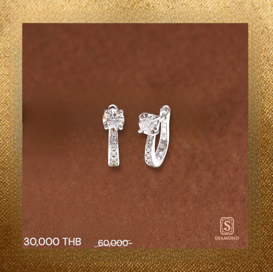 The Radiant Royale Diamond Hoop Earrings handcrafted in 18K White Gold with Natural Diamonds and optional GIA Certified diamonds by S.Diamond Bangkok Thailand