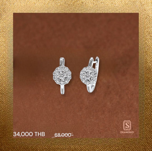 The Seraphina Pear Halo Diamond Earrings handcrafted in 18K White Gold with Natural Pear Diamonds and optional GIA Certified diamonds by S.Diamond Bangkok Thailand