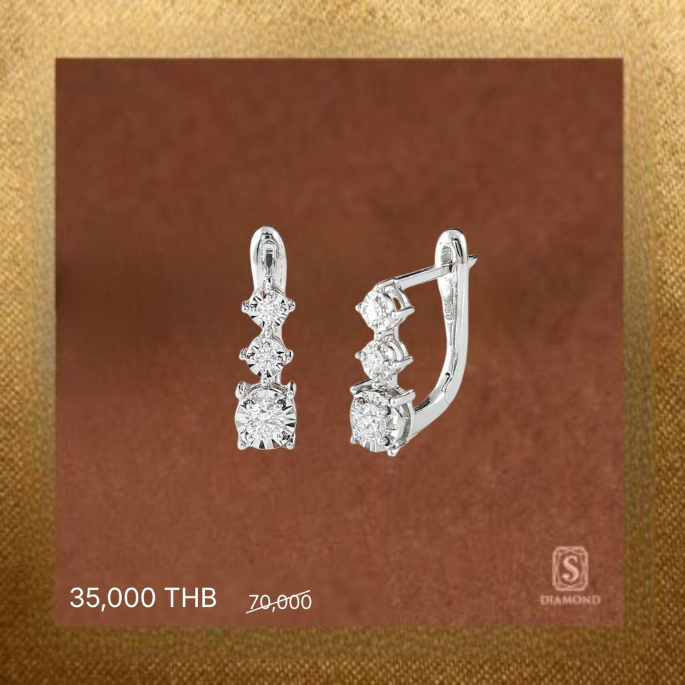The Celestine Triple Drop Diamond Earrings handcrafted in 18K White Gold with Natural Diamonds and optional GIA Certified diamonds by S.Diamond Bangkok Thailand