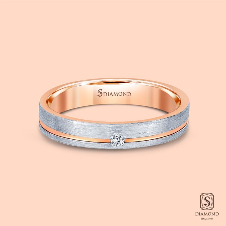 แหวนชาย Rose Gold White Satin Single Diamond