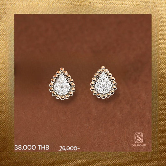 The Aurelia Pear Beaded Halo Diamond Earrings handcrafted in 18K Gold with natural pear-shaped diamonds by S.Diamond Bangkok Thailand