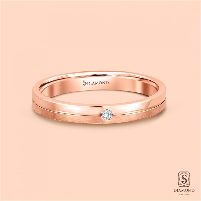 แหวนชาย Half Satin Rose Gold Single Diamond