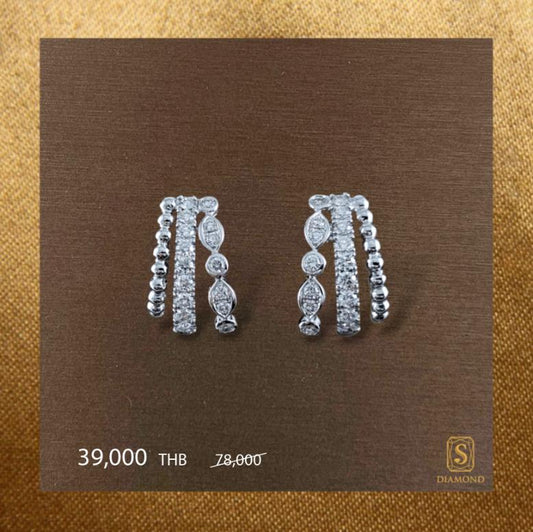 The Aurora Trinity Luxe Diamond Earrings handcrafted in 18K White Gold with natural diamonds by S.Diamond Bangkok Thailand