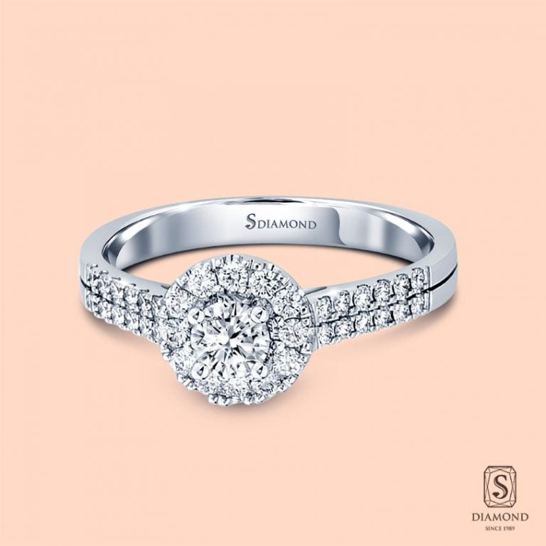 แหวนแต่งงาน Halo Diamond Double Band