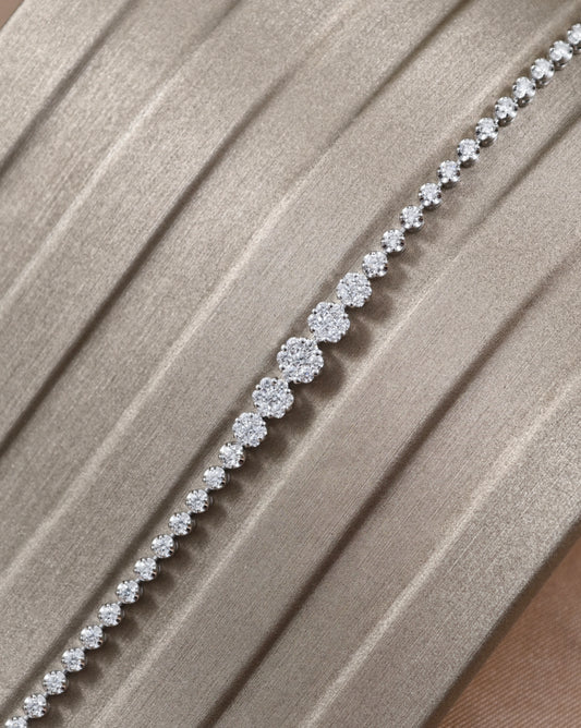 Graduated floral cluster natural diamond tennis bracelet by S.Diamond Bangkok