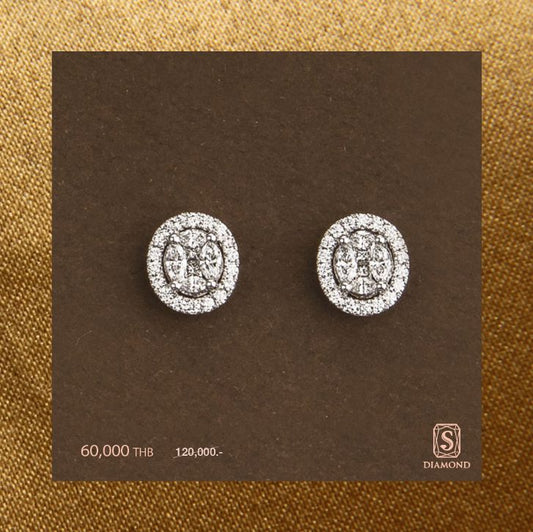 The Grand Regent Emerald Halo Diamond Stud Earrings handcrafted in 18K White Gold with natural diamonds by S.Diamond Bangkok Thailand