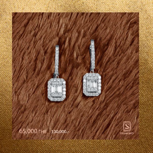 The Royal Empress Emerald Drop Diamond Earrings handcrafted in 18K White Gold with GIA Certified Natural Diamonds by S.Diamond Bangkok Thailand