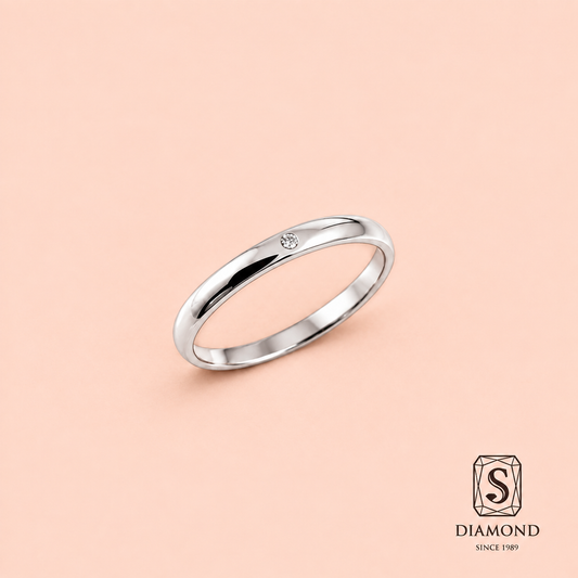 Round Gloss 1 Diamond women's wedding ring in 18K white gold by S.Diamond Bangkok