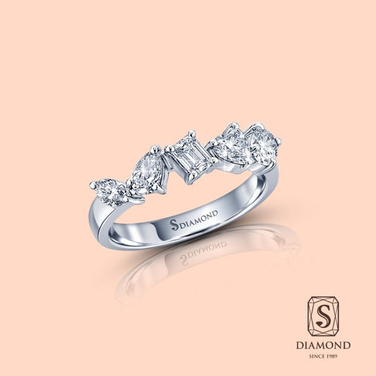 Diamond ring with 'S Diamond' branding on a beige background