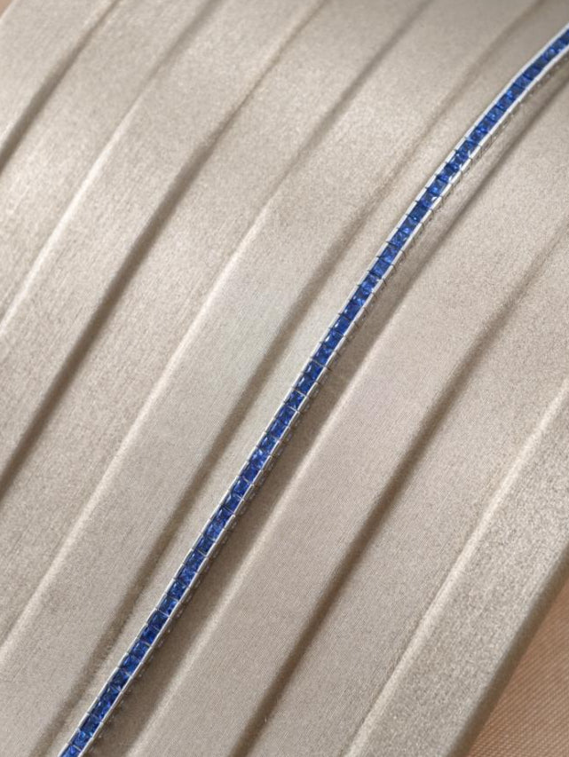 Princess Cut Blue Sapphire Tennis Bracelet with square blue sapphires by S.Diamond
