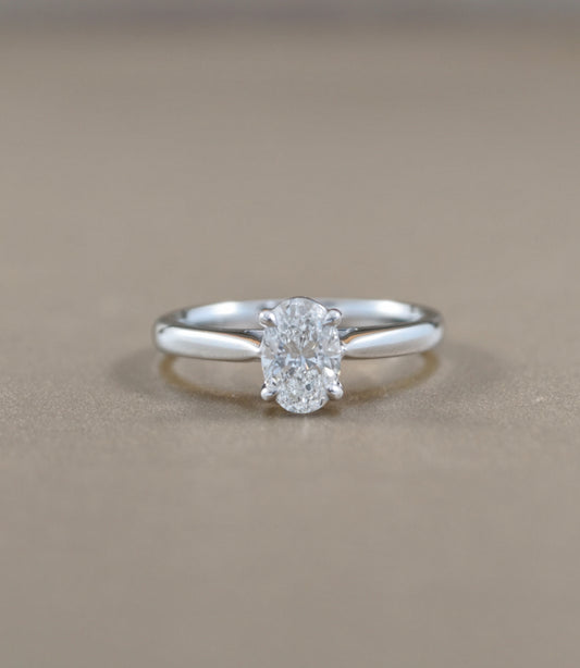 Oval Cut natural diamond solitaire engagement ring with polished white gold band by S.Diamond Bangkok