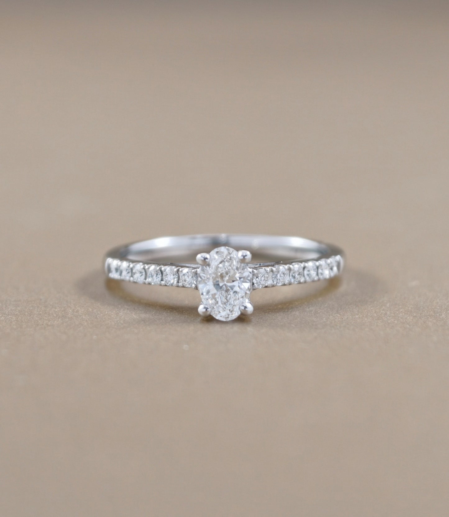 Oval Cut natural diamond pavé engagement ring in white gold by S.Diamond Bangkok