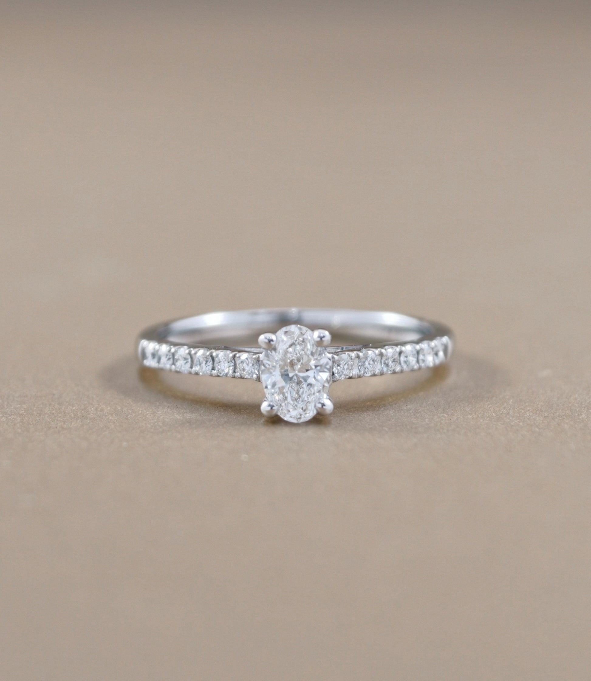 Oval Cut natural diamond pavé engagement ring in white gold by S.Diamond Bangkok