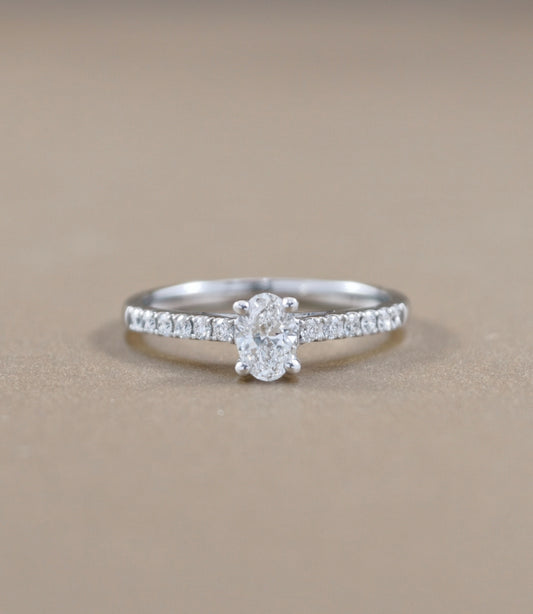 Oval Cut natural diamond pavé engagement ring in white gold by S.Diamond Bangkok
