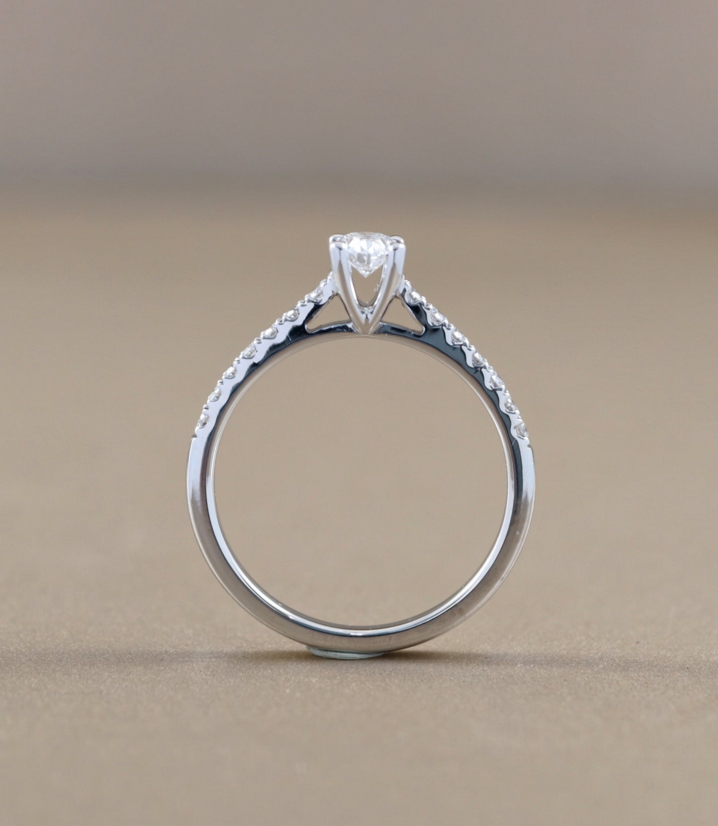 Side profile Oval Cut diamond Cathedral Pavé engagement ring by S.Diamond