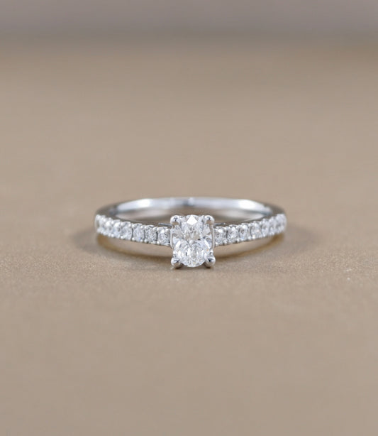 Oval Cut natural diamond Cathedral Pavé engagement ring in white gold by S.Diamond Bangkok