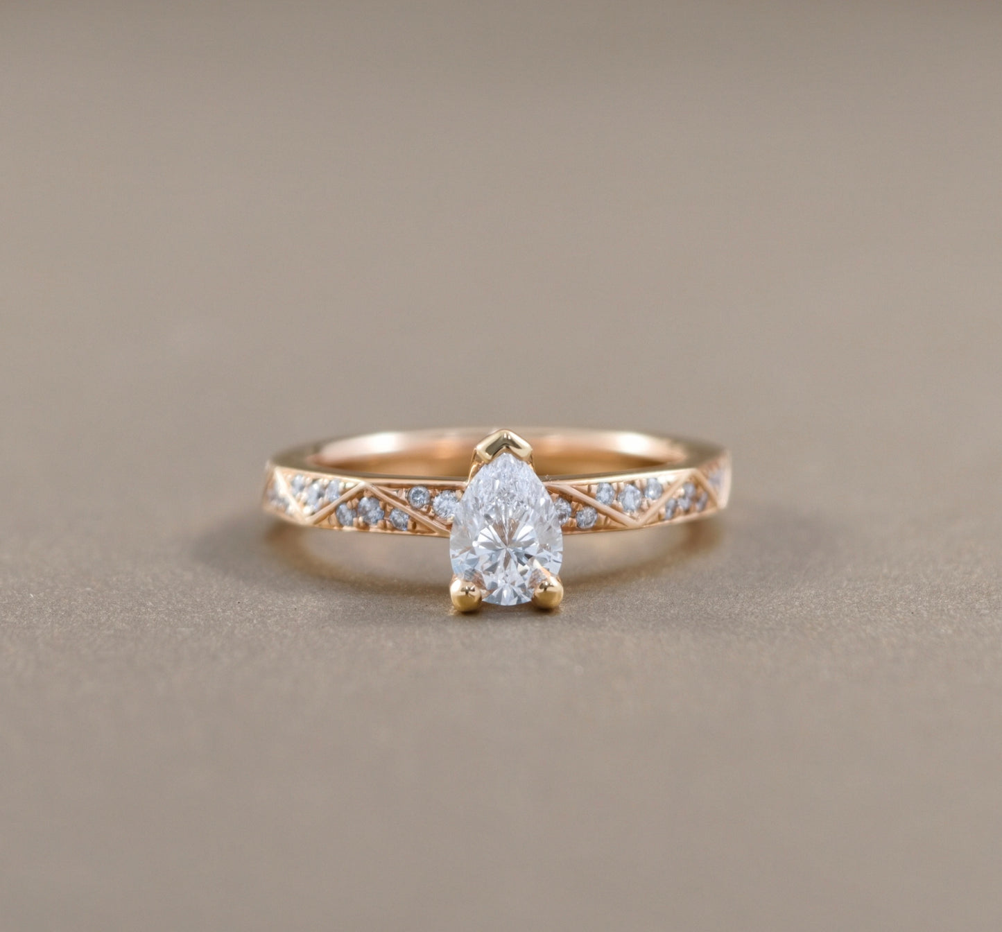 pear cut natural diamond pink gold ring engagement for for women