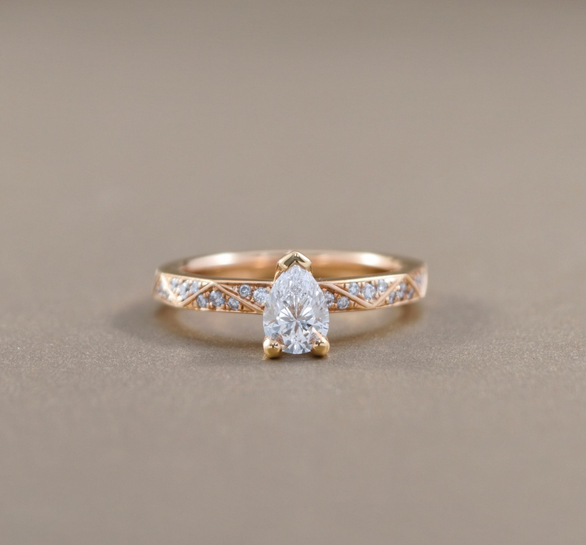 pear cut natural diamond pink gold ring engagement for for women