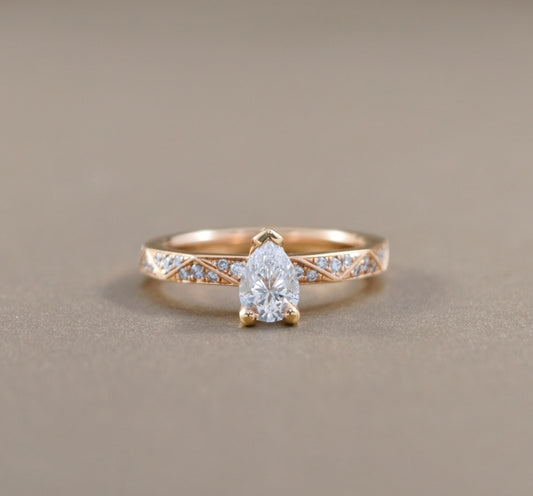 pear cut natural diamond pink gold ring engagement for for women