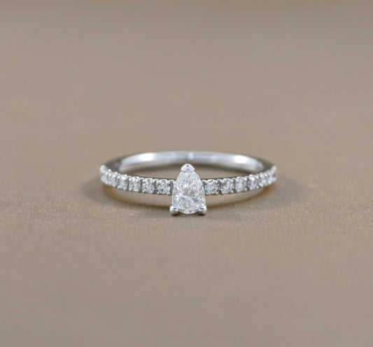 Pear Cut natural diamond classic pavé solitaire engagement ring in white gold by S.Diamond Bangkok