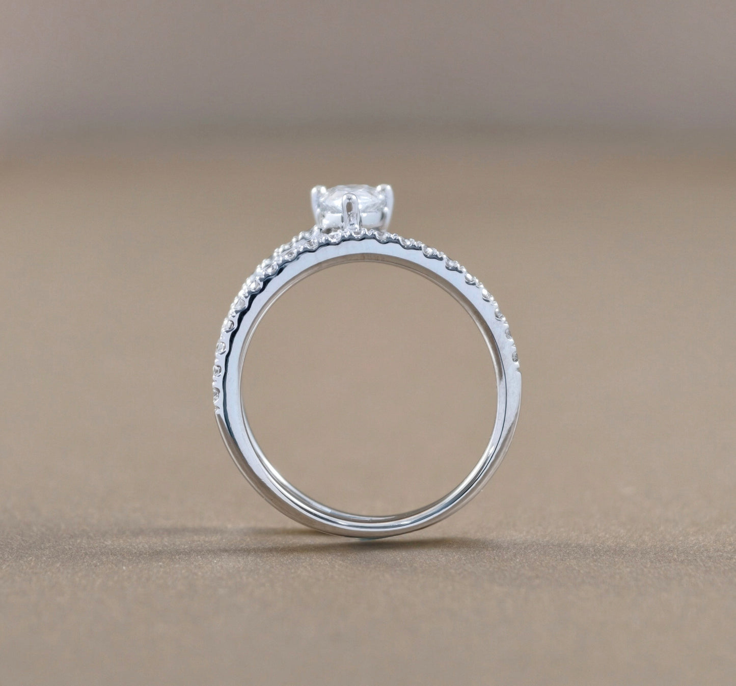 Side profile Pear Cut natural diamond pavé engagement ring by S.Diamond