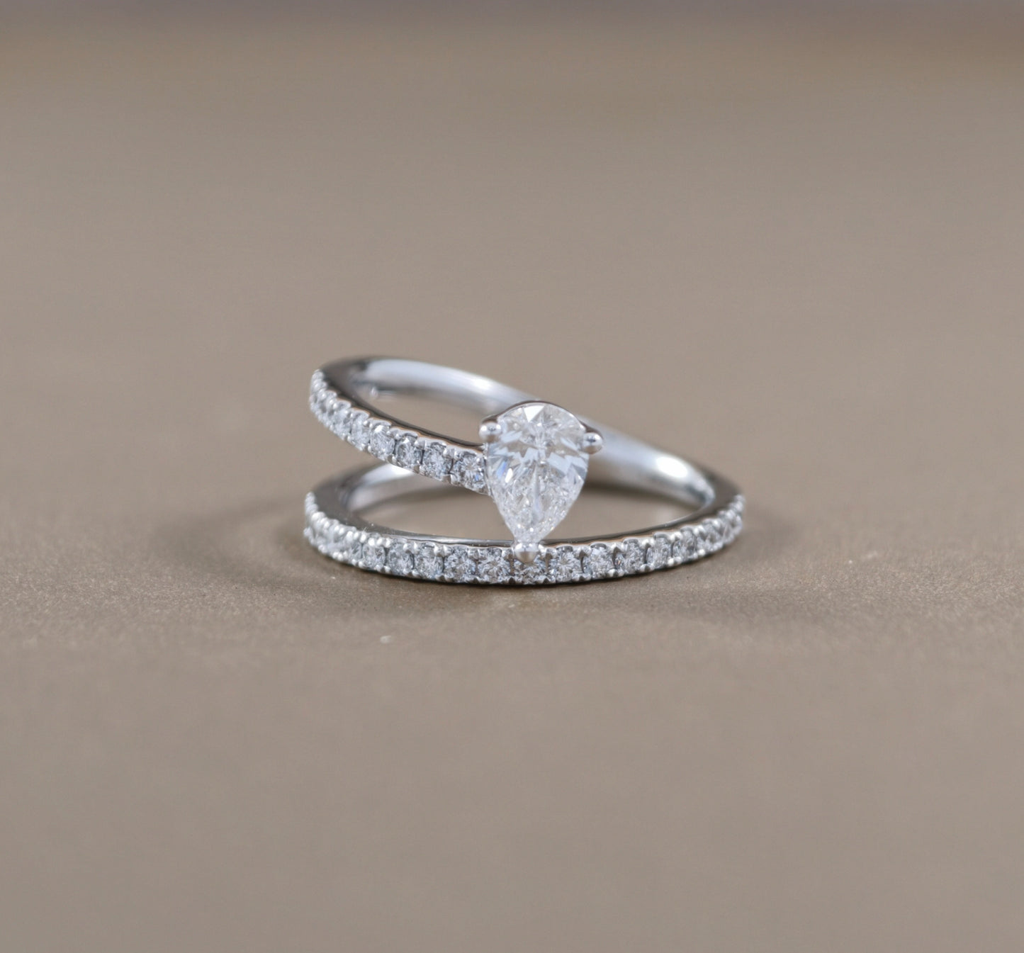Pear Cut natural diamond pavé engagement ring in white gold by S.Diamond Bangkok