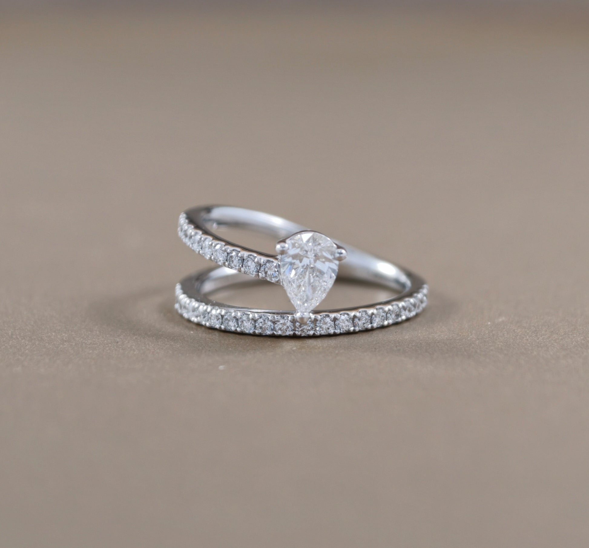 Pear Cut natural diamond pavé engagement ring in white gold by S.Diamond Bangkok