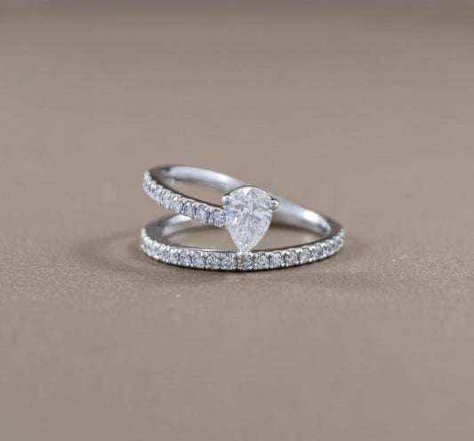Pear Cut natural diamond pavé engagement ring in white gold by S.Diamond Bangkok