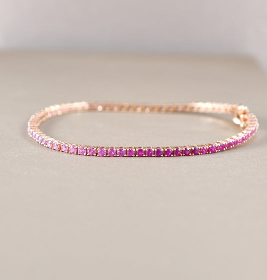 Pink to Blue Sapphire Ombré Tennis Bracelet with pink purple and blue sapphires by S.Diamond