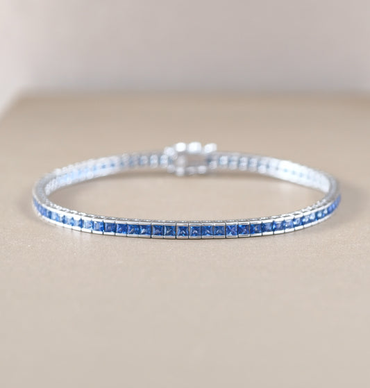 Princess Cut Blue Sapphire Tennis Bracelet with square blue sapphires by S.Diamond