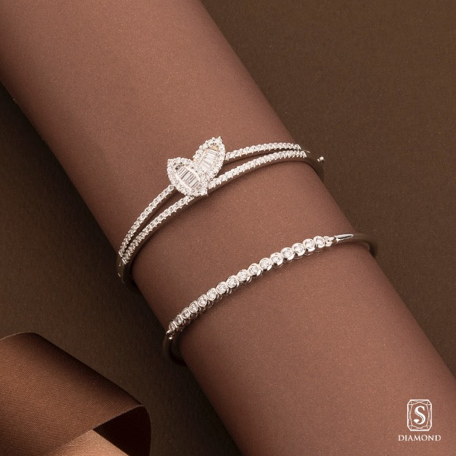Nature-inspired diamond leaf bangle and everyday eco-luxury minimalist bracelet by S.Diamond
