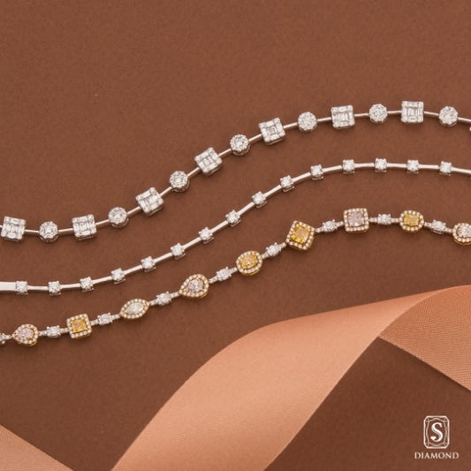 Modern baguette geometric bracelets and luxury fancy color yellow and pink diamond bracelet stack by S.Diamond