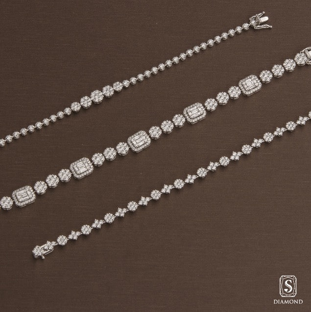 Luxury wide-front illusion diamond bracelet and exquisite graduated diamond tennis bracelet stack by S.Diamond