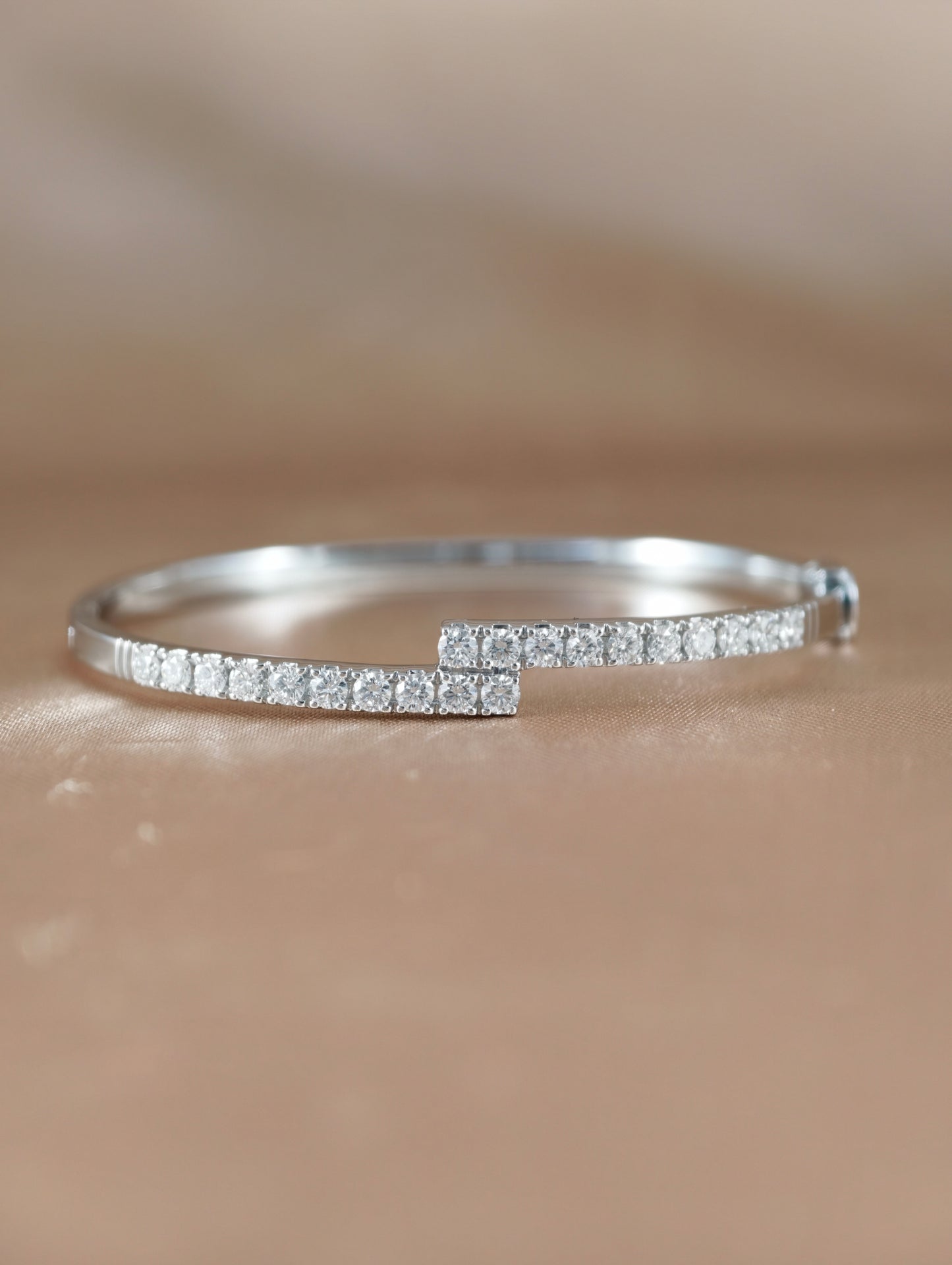 Celestine Natural Diamond Double Line Bangle in 18K White Gold by S.Diamond Bangkok Thailand