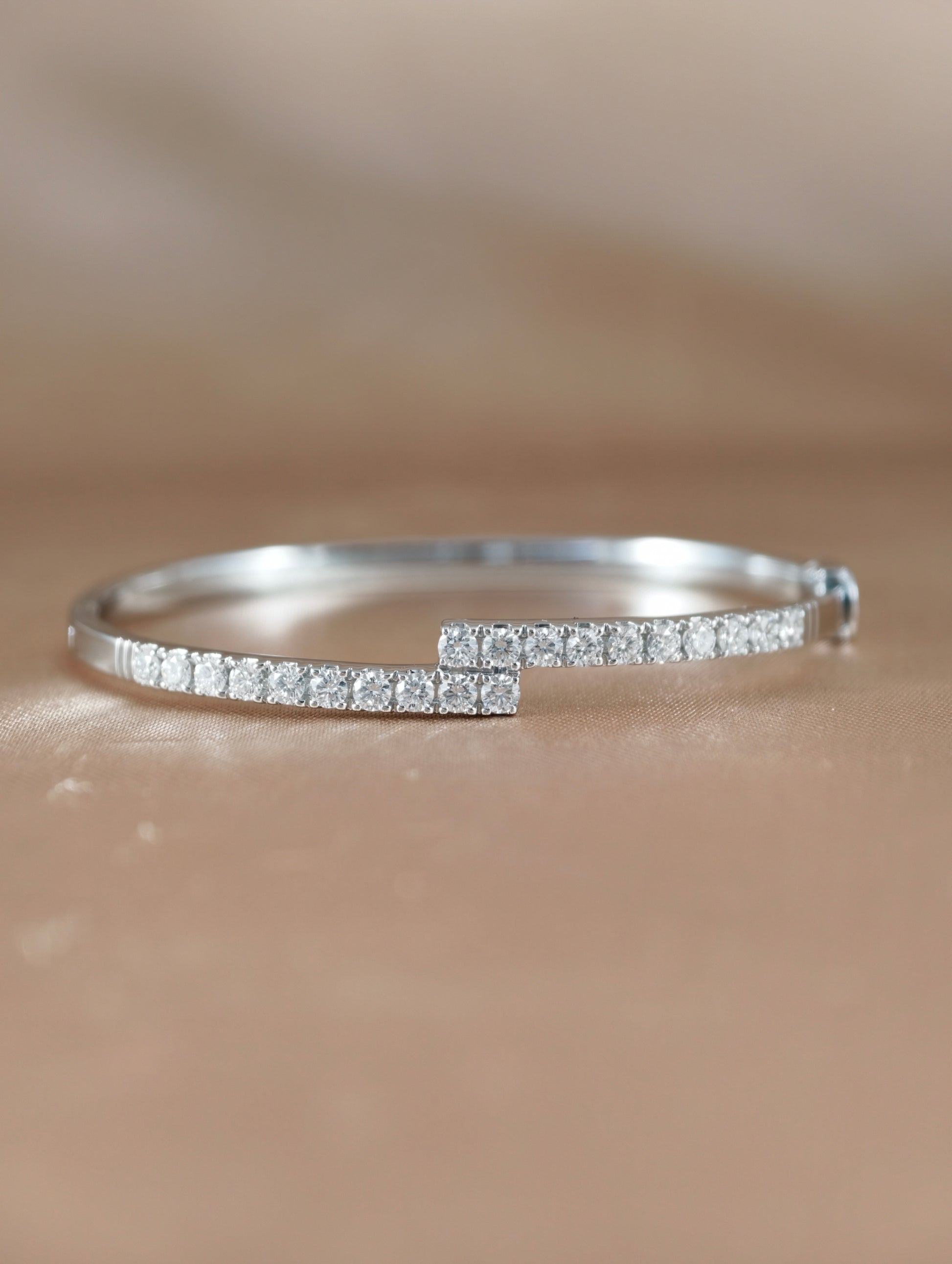 Celestine Natural Diamond Double Line Bangle in 18K White Gold by S.Diamond Bangkok Thailand